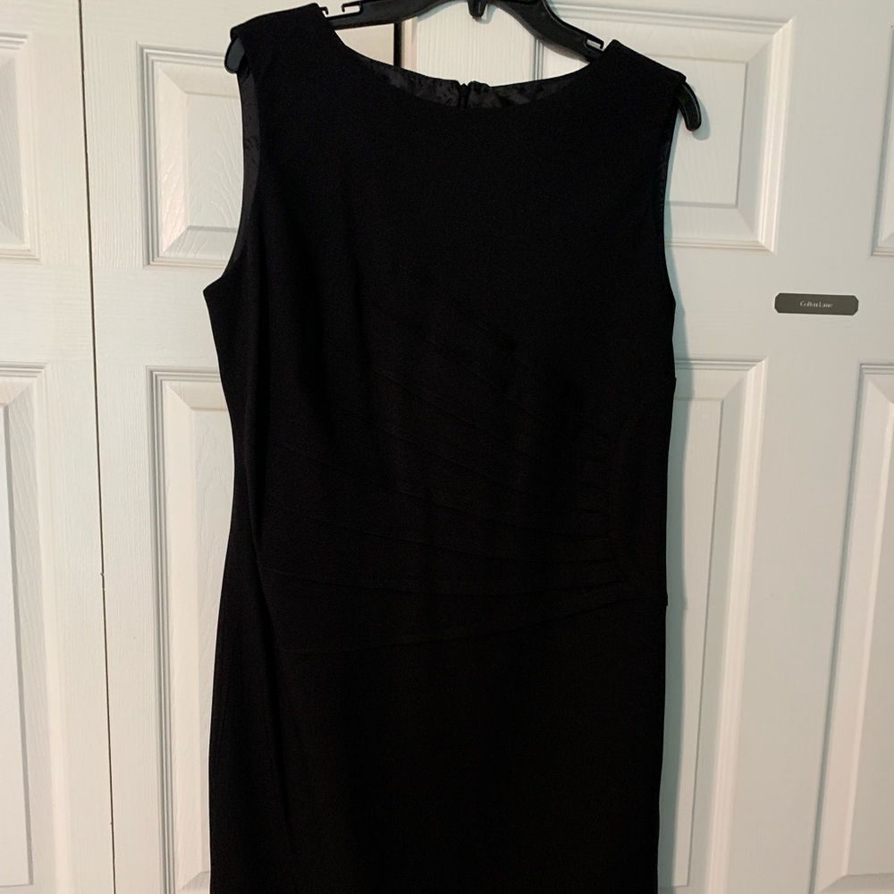 Simple black dress with side ruching, size 12